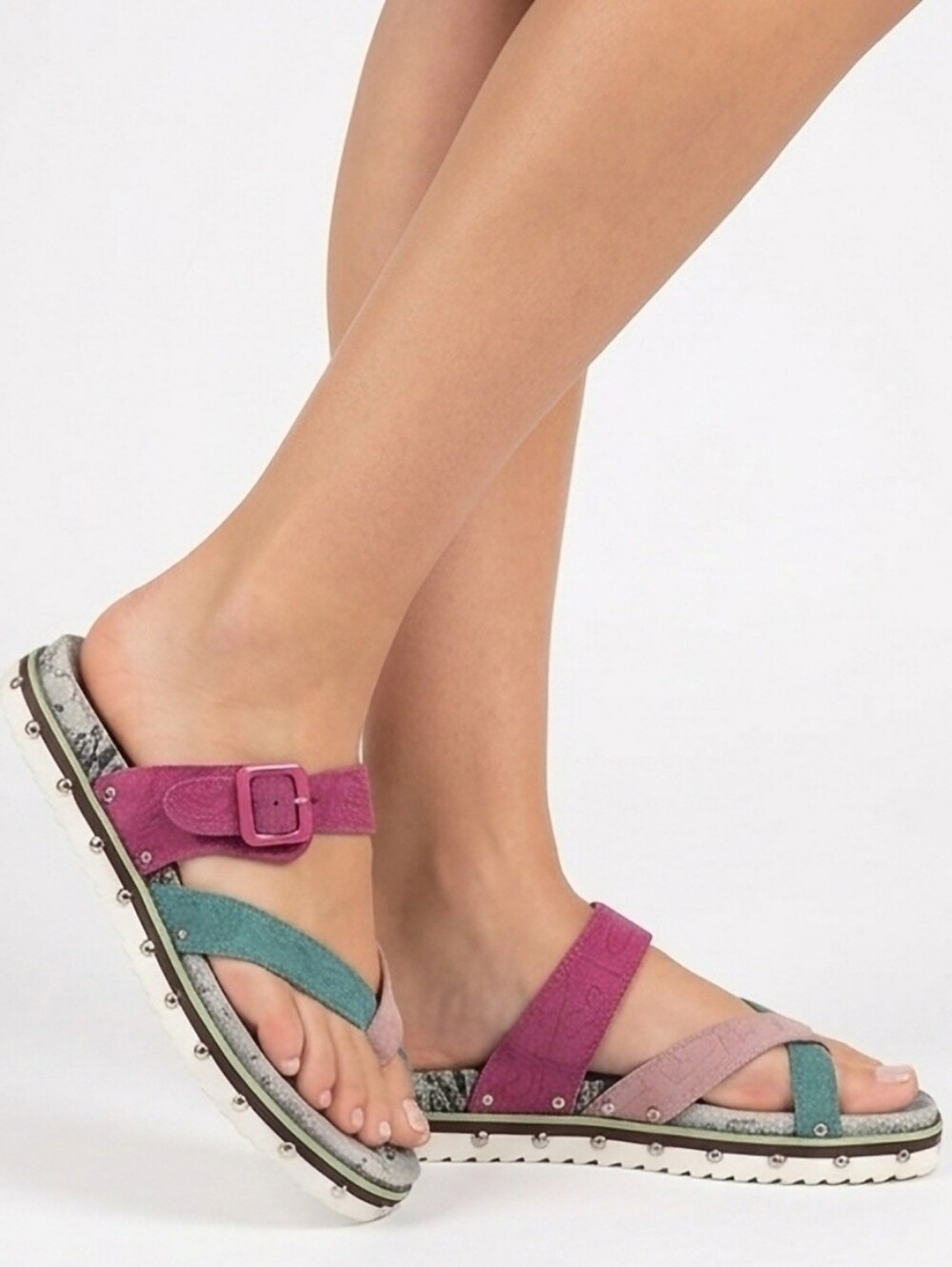 LAMO Women’s Studded Multicolor Strappy Slide Sandal Lightweight US 8-8.5